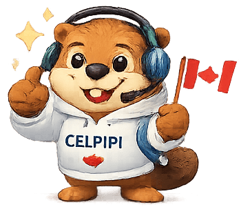 PiPi the beaver mascot waving a Canadian flag