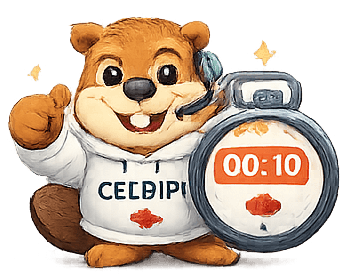 PiPi holding a stopwatch